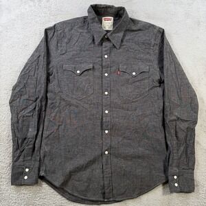 Levis Shirt Men Small Black Pearl Snap Chambray Western Long Sleeve Rodeo Cotton